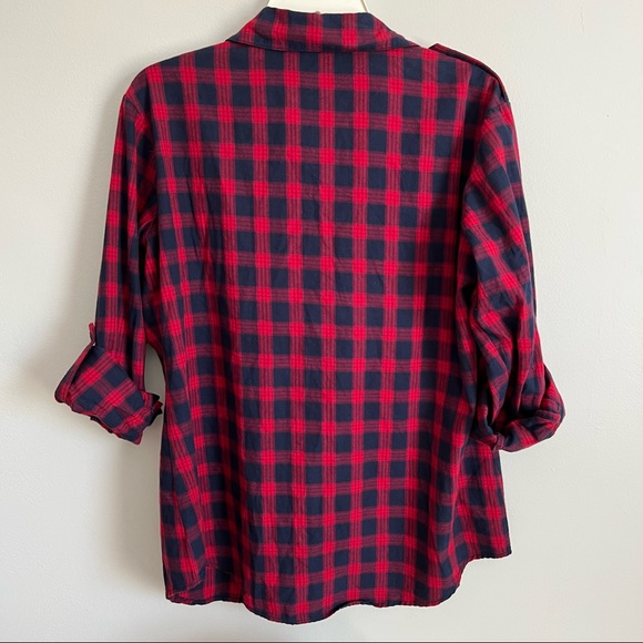 Sanctuary Navy Plaid Long Sleeve Snap Down Shirt Top Blouse Small - Picture 15 of 16
